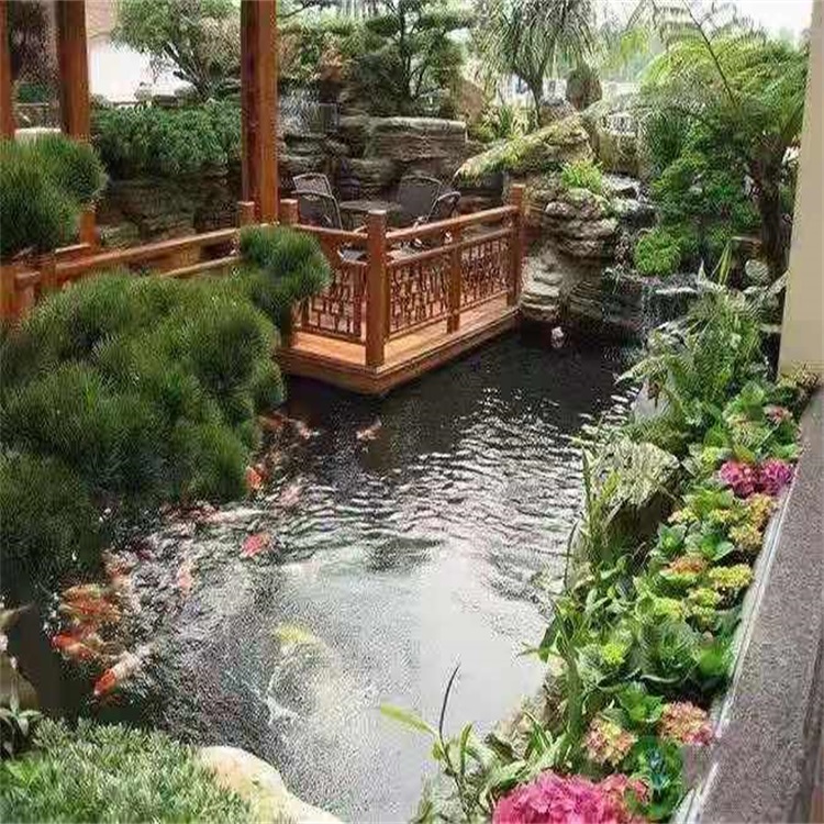四川庭院设计鱼池假山建造图
